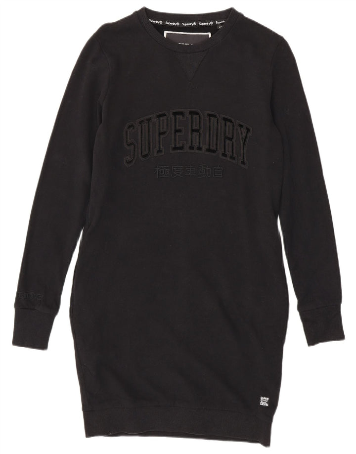 Γυναικείο γραφικό φούτερ SUPERDRY φόρεμα UK 12 μεσαίο μαύρο βαμβακερό