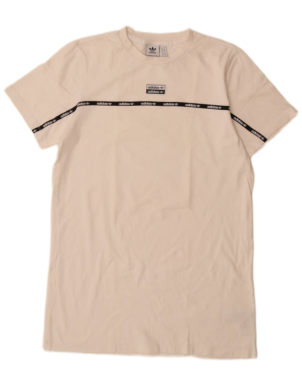 Γυναικείο γραφικό μπλουζάκι ADIDAS UK 12 Βαμβακερό μεσαίο υπόλευκο