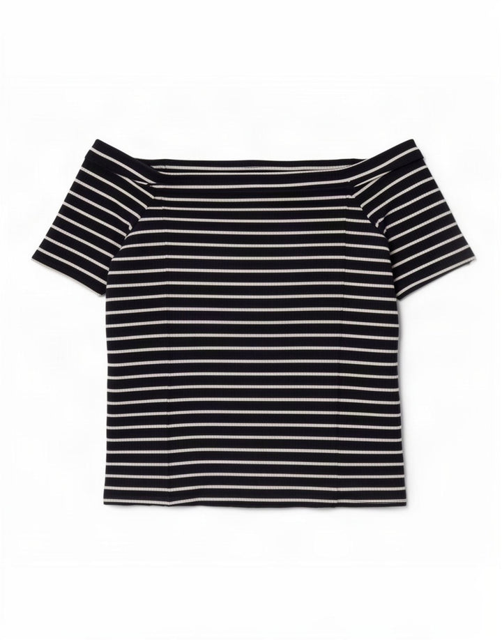Phase Eight Womens Crop Off Shoulder Top 14 Medium Navy Blue ριγέ