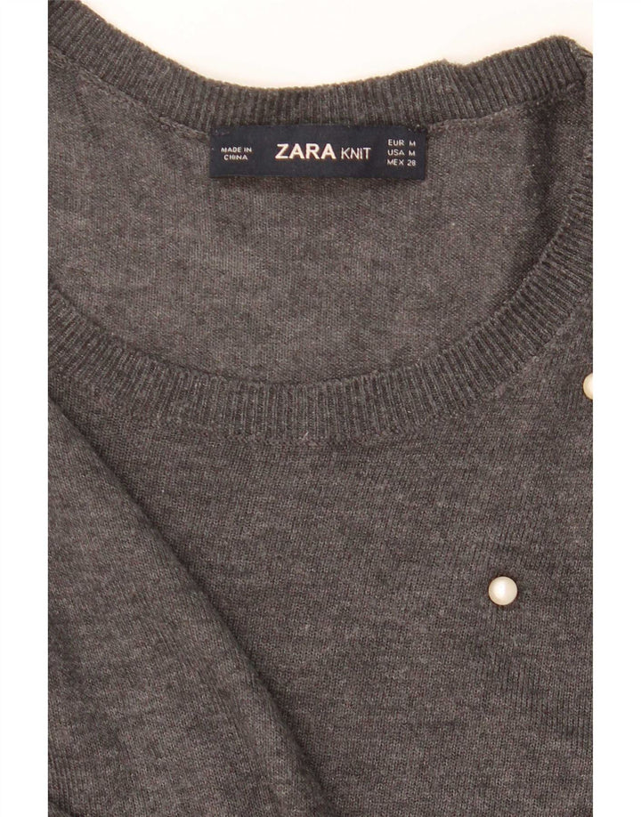 Zara Γυναικείο πουλόβερ με λαιμόκαυστο UK 14 Medium Grey Spotted