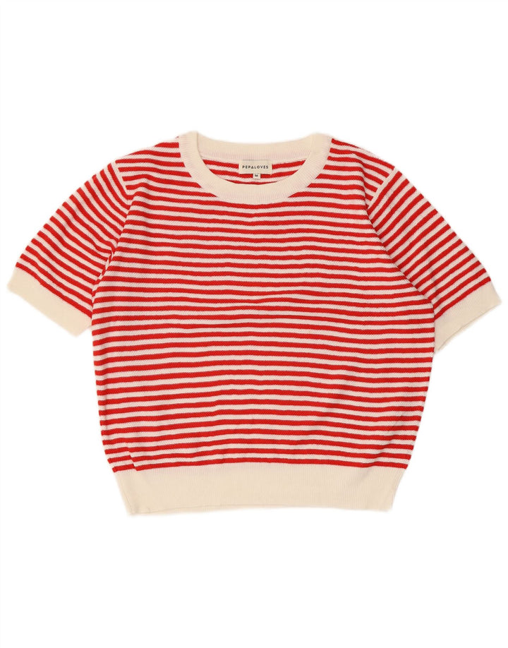 PEPALOVES Γυναικείο πουλόβερ με λαιμόκοψη UK 14 μεσαίο κόκκινο ριγέ