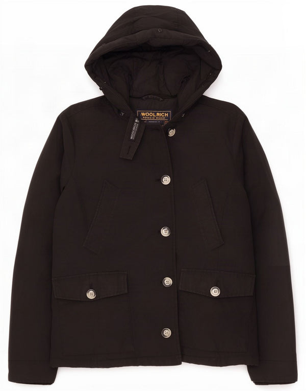 Woolrich Γυναικείο μπουφάν με κουκούλα με επένδυση UK 16 μεγάλο μαύρο βαμβακερό