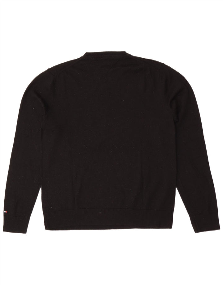 Ανδρικό πουλόβερ Tommy Hilfiger με V λαιμόκοψη XL μαύρο μάλλινο