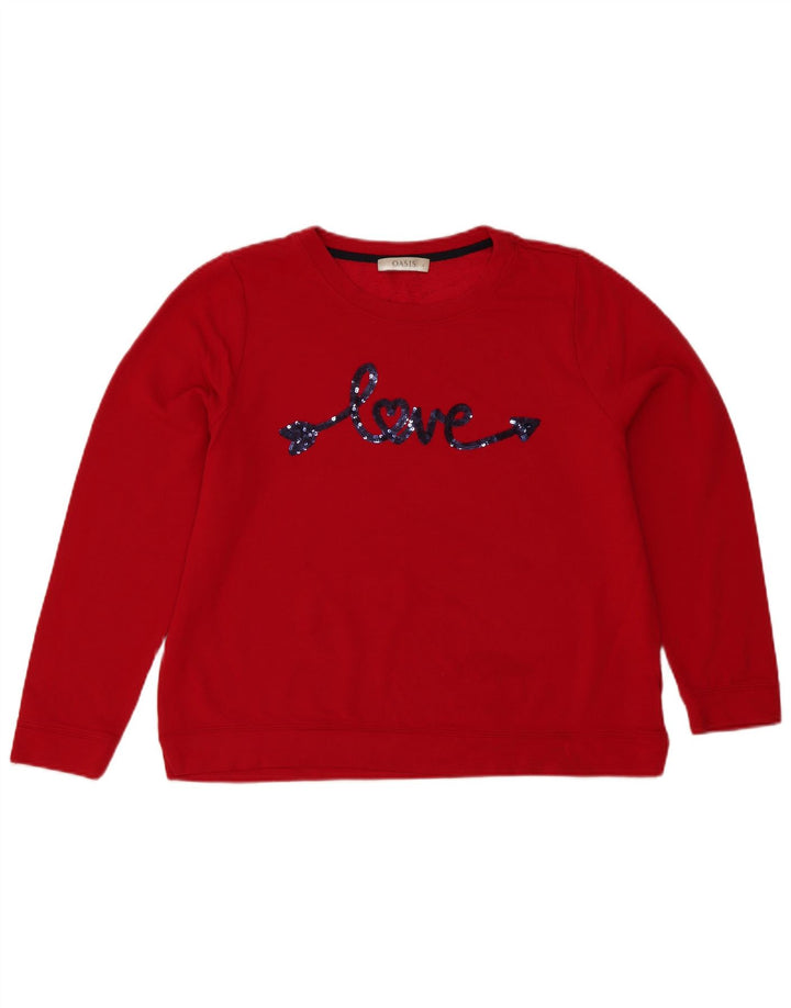 Γυναικεία γραφική φούτερ Oasis Jumper UK 16 μεγάλη κόκκινη βισκόζη