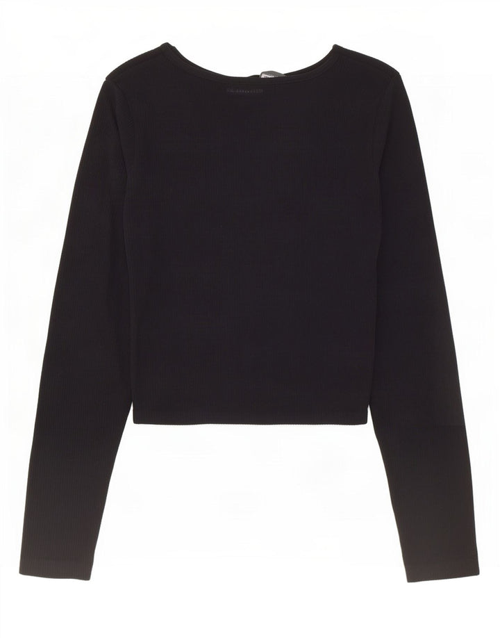 Zara Γυναικείο Crop Top Μακρυμάνικο UK 12 Medium Black Polyamide