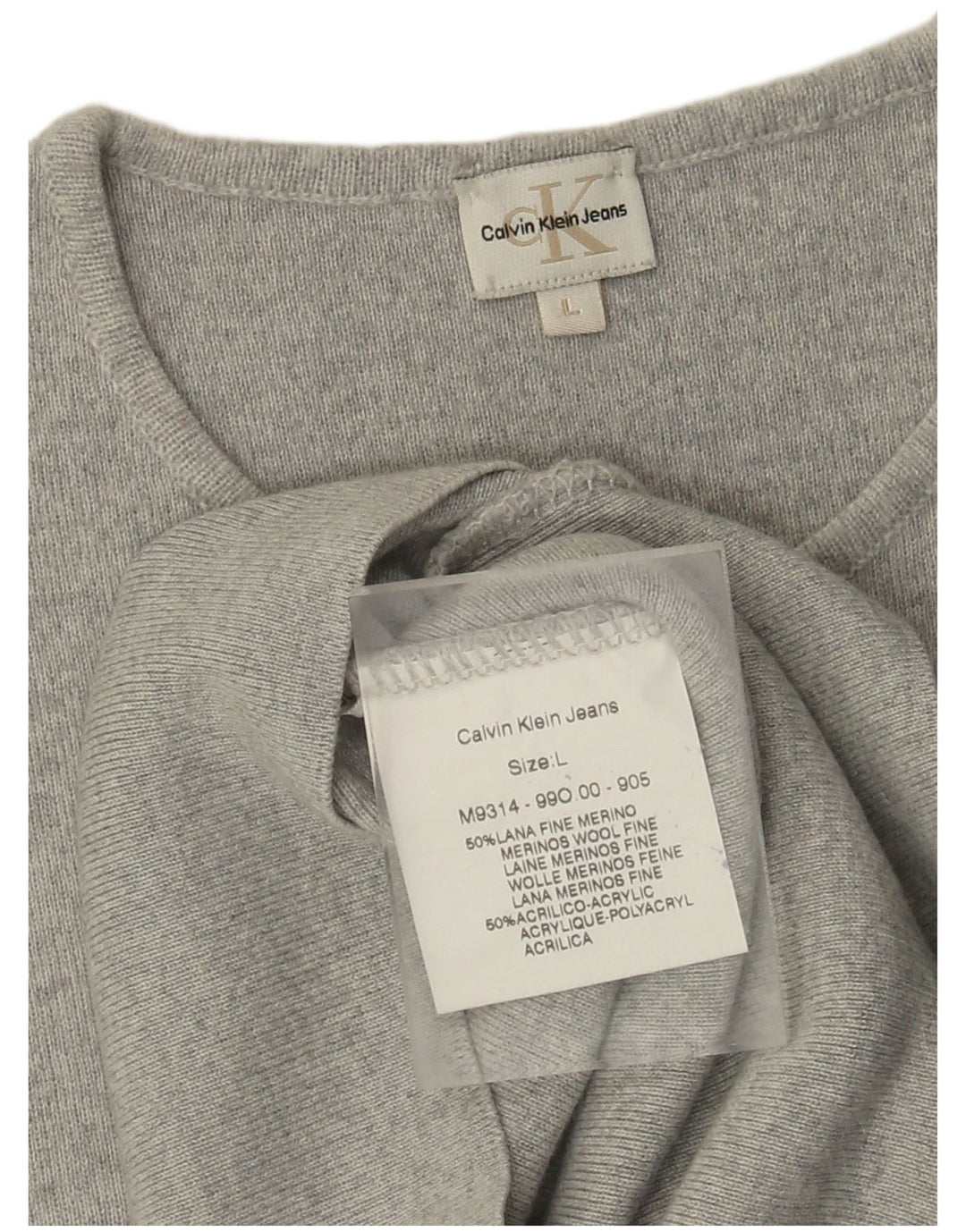 CALVIN KLEIN JEANS Γυναικείο γιλέκο Tank Top UK 14 Large Grey Wool