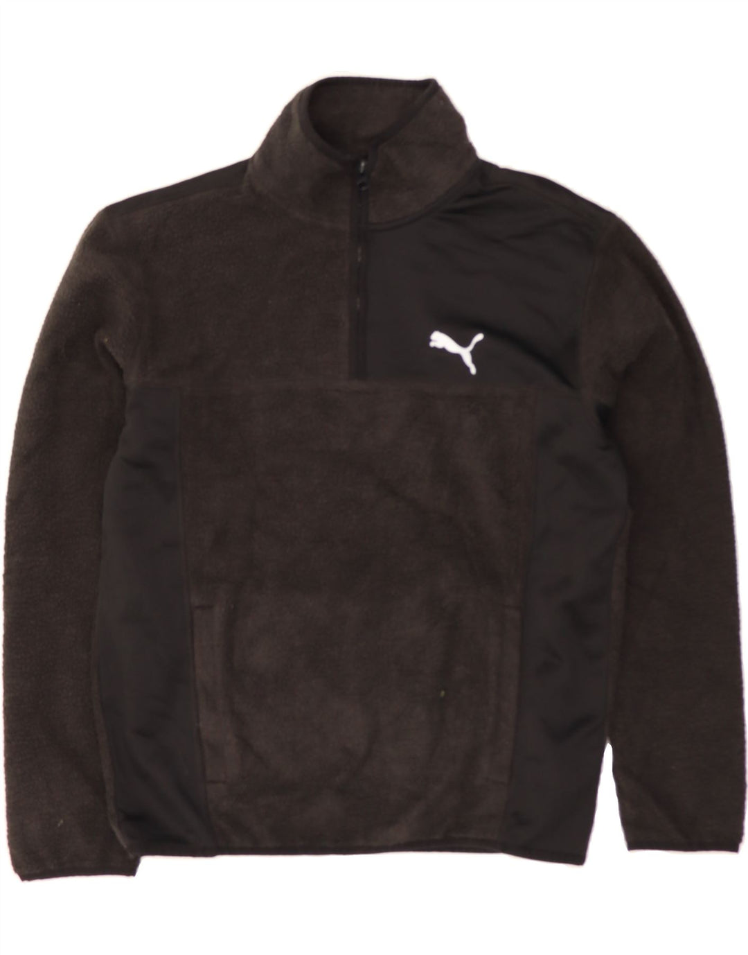 PUMA Mens Graphic Zip Neck Fleece Jumper Small Black Colourblock Polyester Vintage Puma and Second-Hand Puma from Messina Hembry 
