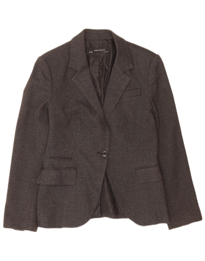 Zara Γυναικείο Μπουφάν 1 Κουμπί Blazer UK 14 Large Grey Polyester Classic
