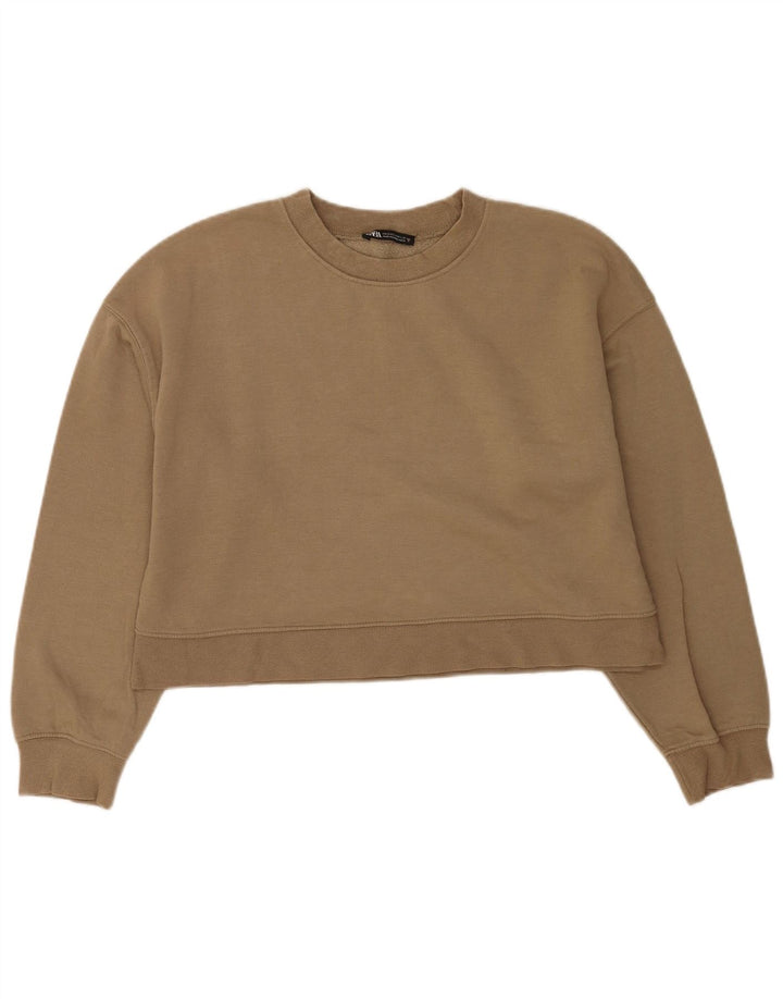 Zara Γυναικεία φούτερ Crop Jumper UK 14 Medium Beige Cotton