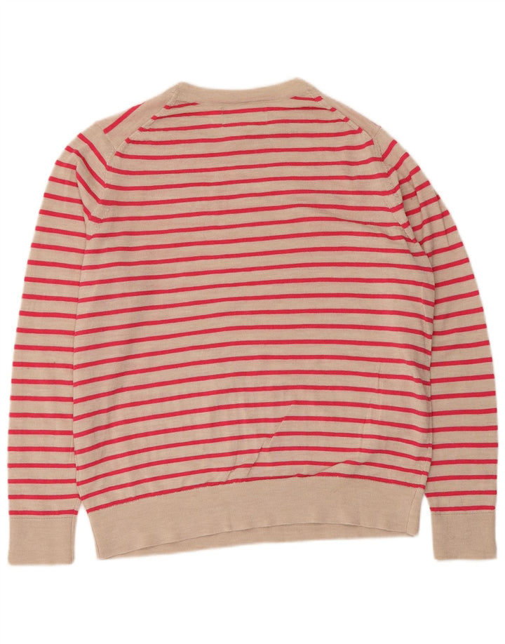 Marks & Spencer Γυναικείο πουλόβερ με λαιμόκοψη UK 14 Medium Beige ριγέ
