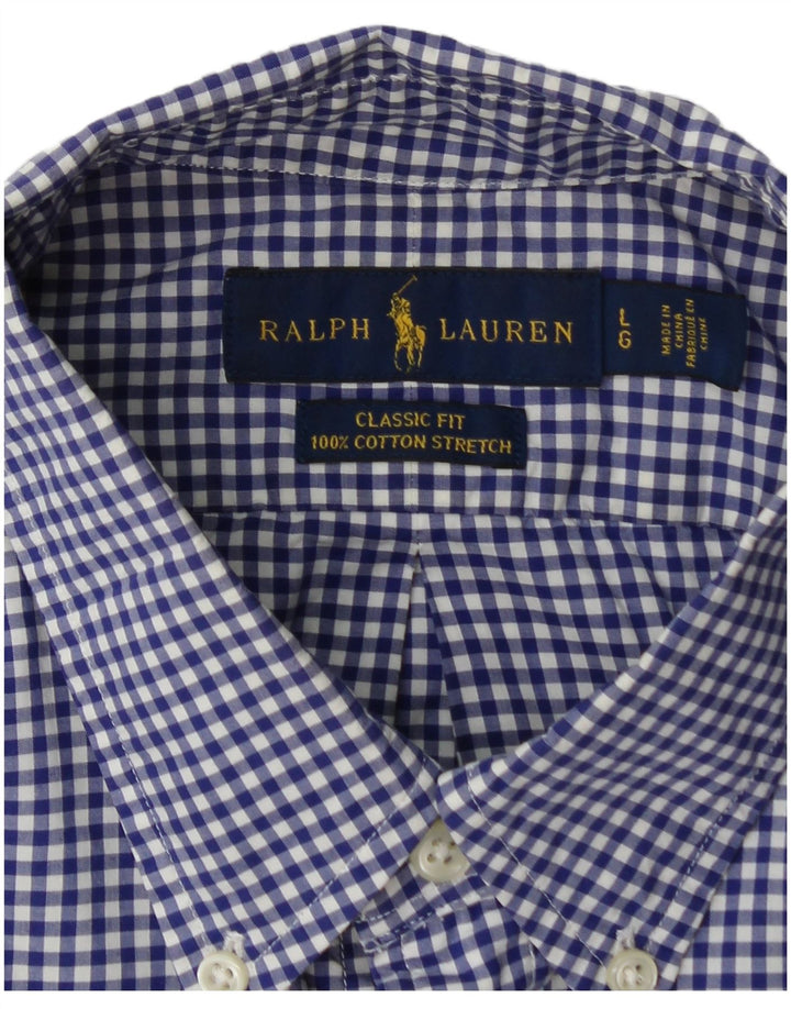 RALPH LAUREN Ανδρικό πουκάμισο Classic Fit Large Blue Gingham Cotton