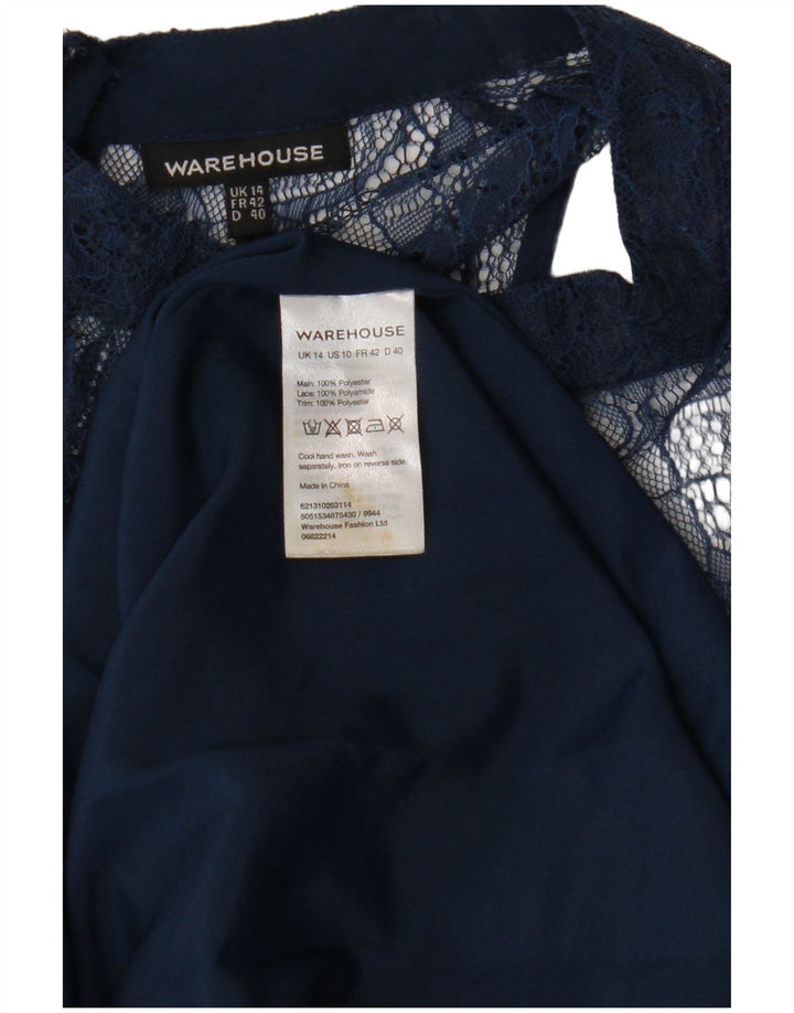 WAREHOUSE Womens Sleeveless Sheath Dress UK 14 Large Navy Blue Polyester