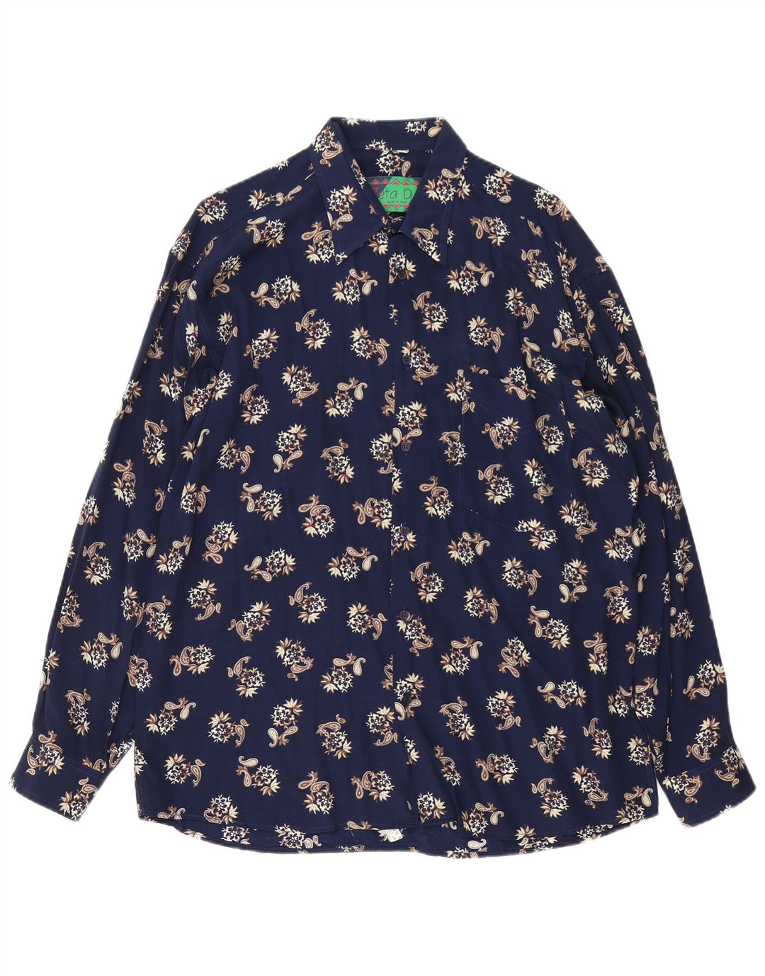 Vintage ανδρικό πουκάμισο μεγάλο Navy Blue Paisley Viscose