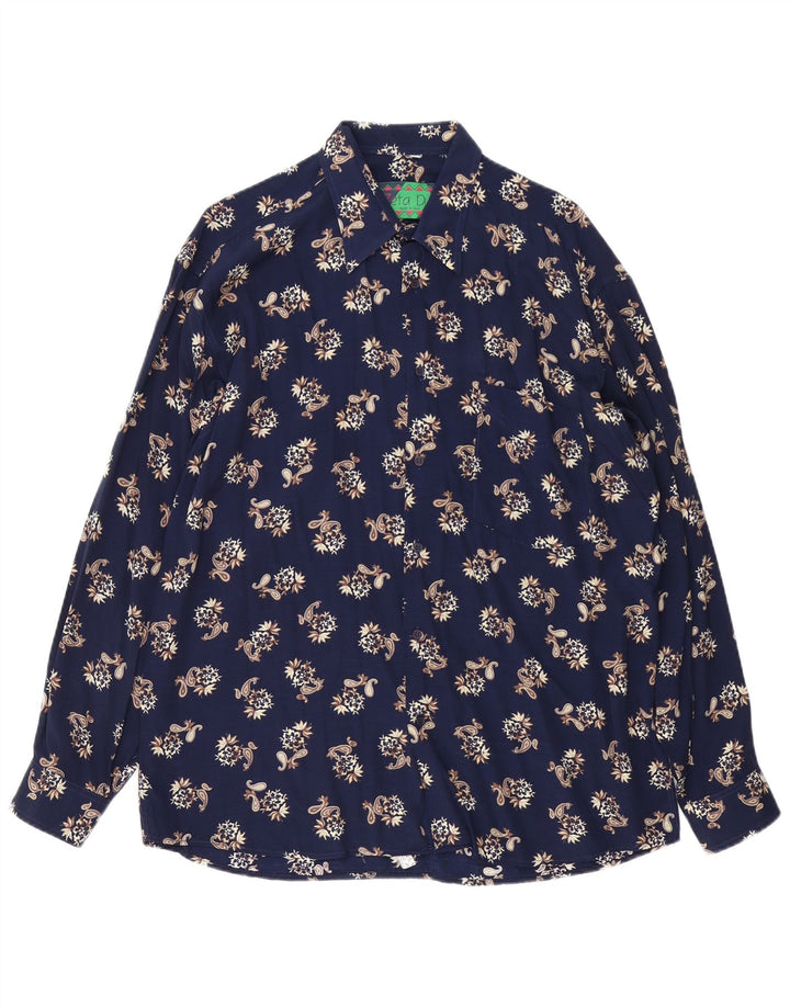 Vintage ανδρικό πουκάμισο μεγάλο Navy Blue Paisley Viscose