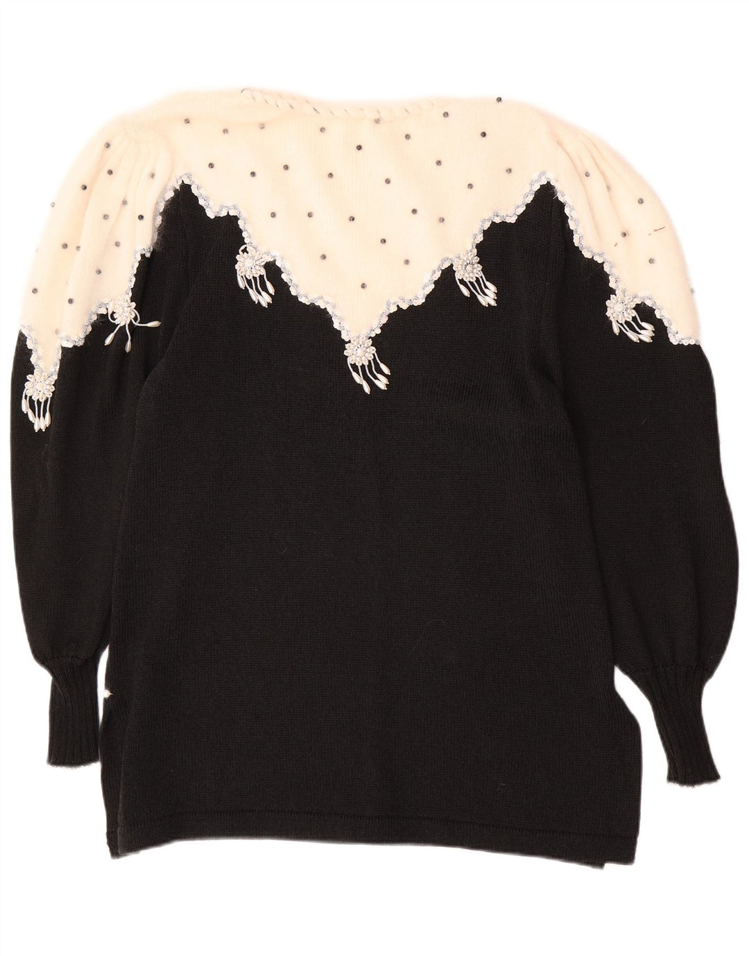 VINTAGE Γυναικείο πουλόβερ με λαιμόκαυστο UK 14 Medium Black Colourblock