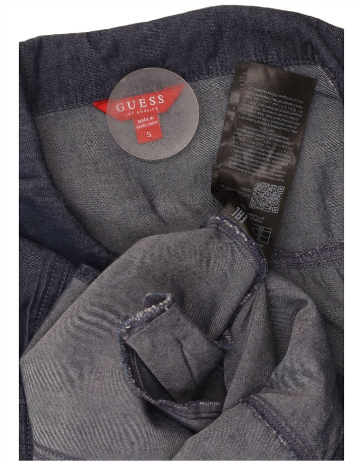 GUESS Γυναικείο τζιν πουκάμισο 3/4 με μανίκια βρετανικό 10 μικρό βαμβακερό μπλε ναυτικό