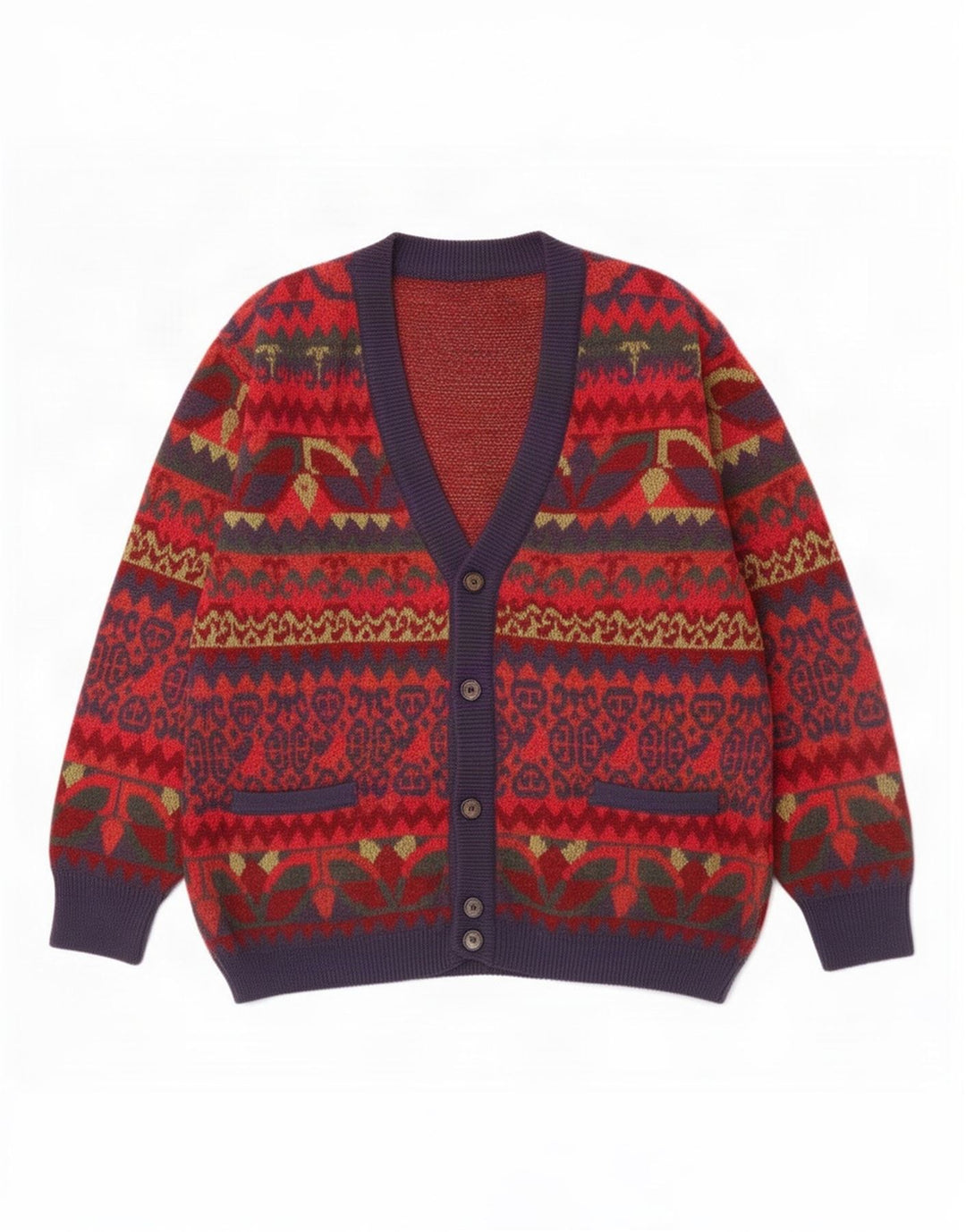 Ανδρικό πουλόβερ Cagi Cardigan IT 46 Small Red Fair Isle Wool