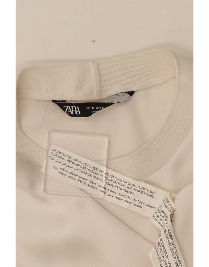 Zara Γυναικείο T-Shirt Loose Fit Top UK 14 Medium Off White Polyester