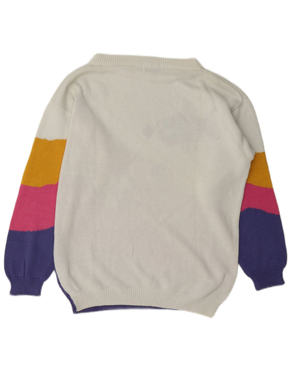 Vintage γυναικείο πουλόβερ με λαιμό σκάφος EU 46/48 XL Λευκό Colourblock