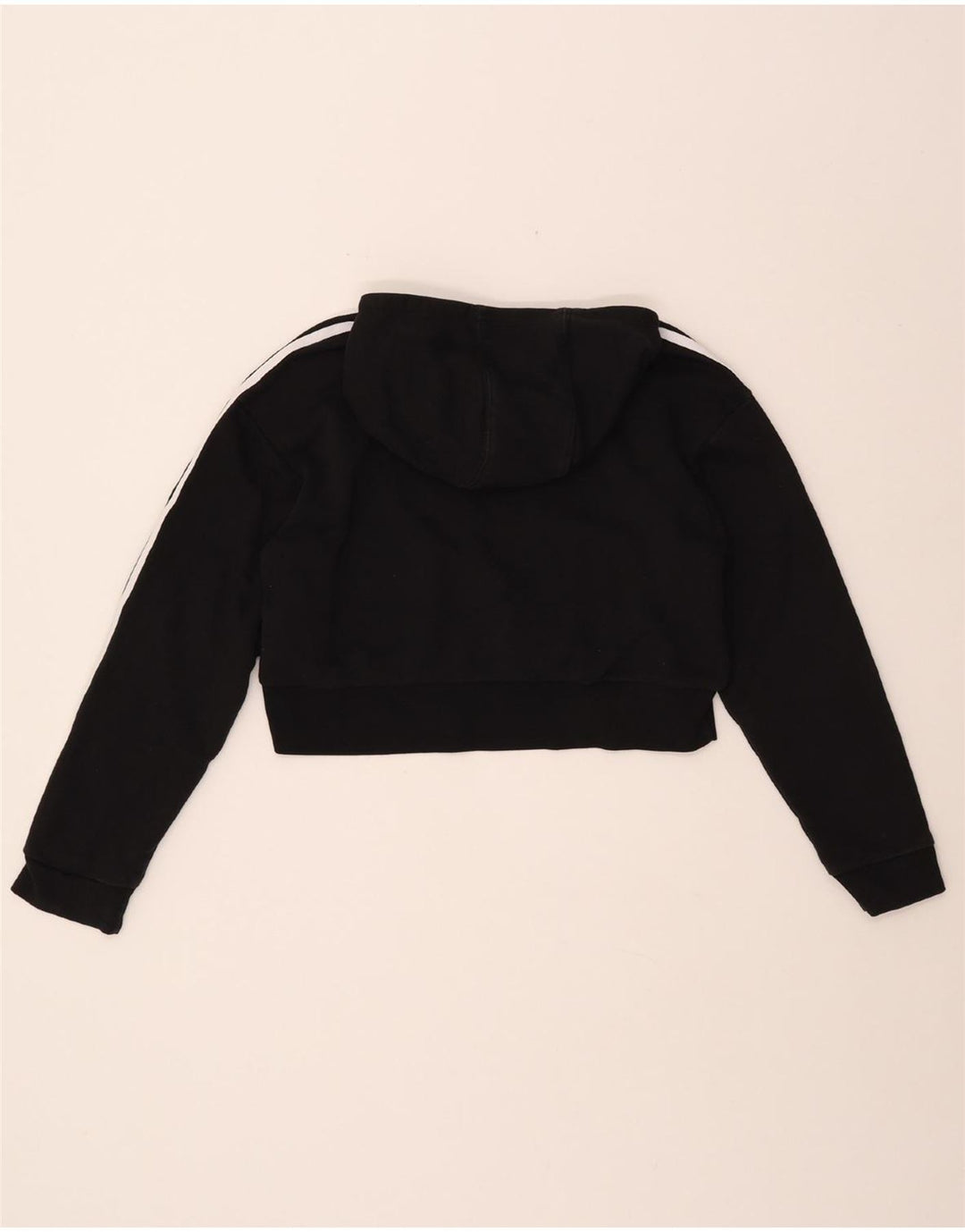 ADIDAS Girls Crop Graphic Hoodie Jumper 11-12 ετών Μαύρο βαμβακερό