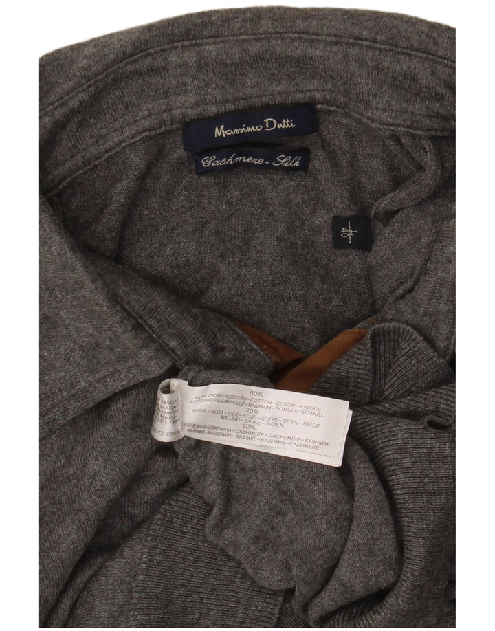 MASSIMO DUTTI Ανδρικό πουλόβερ με λαιμό polo, μεγάλο γκρι βαμβακερό