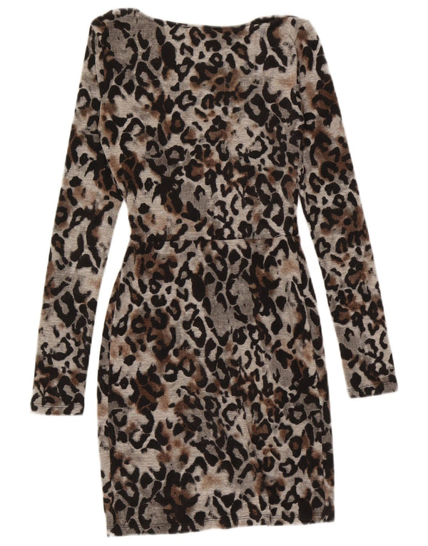 Topshop Γυναικείο μακρυμάνικο Bodycon Φόρεμα UK 6 XS Γκρι Animal Print