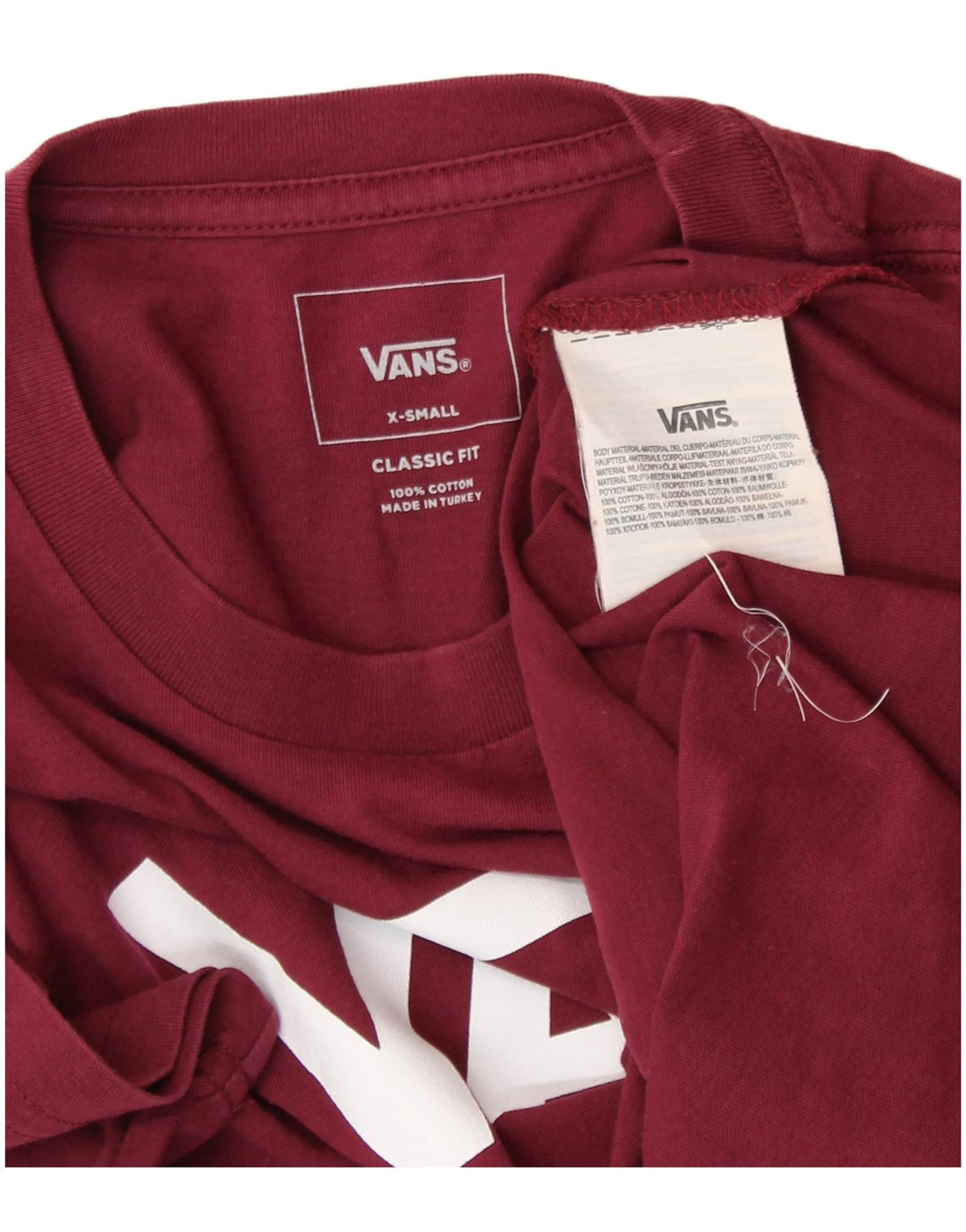 Γυναικείο VANS Κλασικό T-Shirt γραφικό τοπ βρετανικό 6 XS βαμβακερό μπορντό