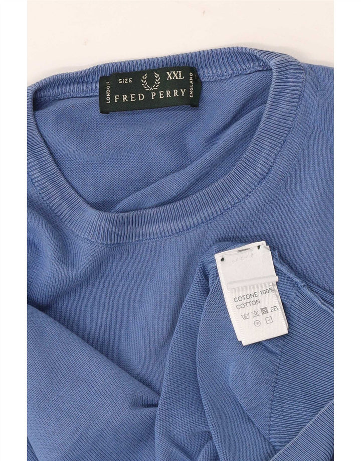 Fred Perry Ανδρικό πουλόβερ με λαιμόκοψη 2XL μπλε βαμβακερό