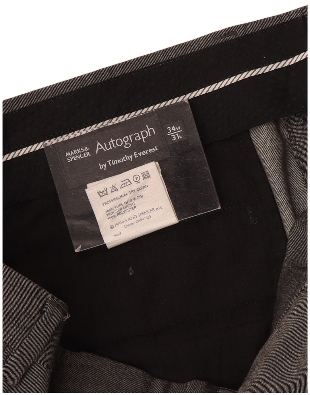 Marks & Spencer Ανδρικό αυτόγραφο ίσιο παντελόνι W34 L31 Γκρι μαλλί
