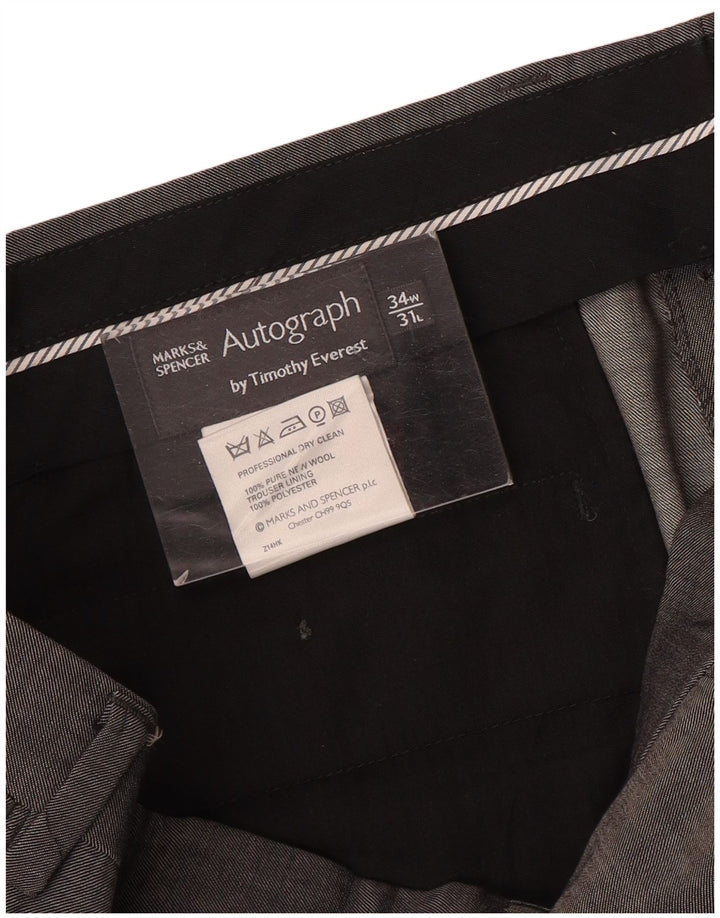 Marks & Spencer Ανδρικό αυτόγραφο ίσιο παντελόνι W34 L31 Γκρι μαλλί