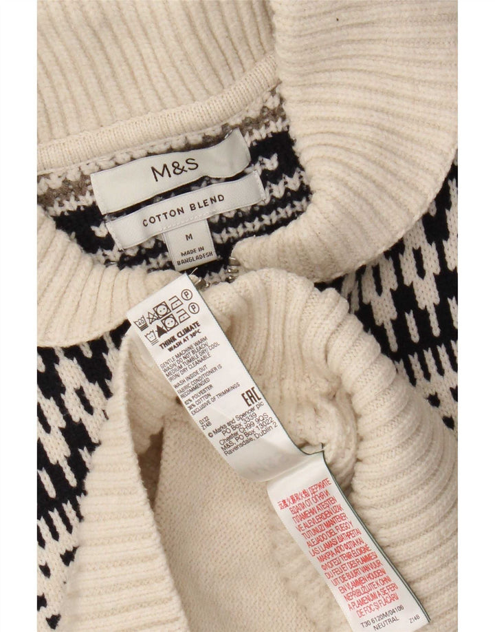 Marks & Spencer Ανδρικό πουλόβερ ζακέτα με πλήρες φερμουάρ Medium Off White Fair Isle