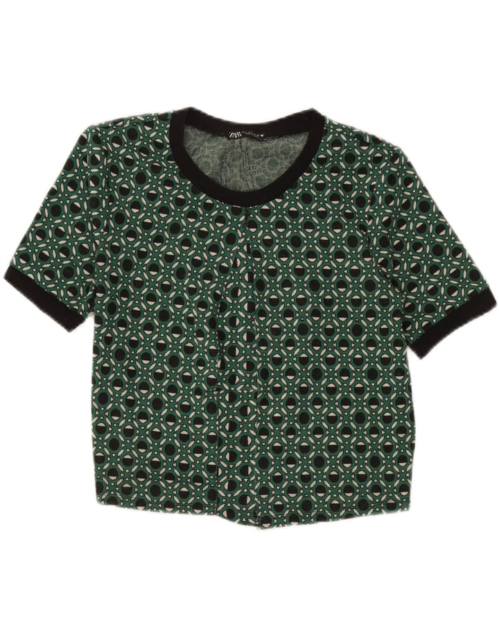 Zara Γυναικεία Μπλούζα Τοπ UK 14 Large Green Geometric
