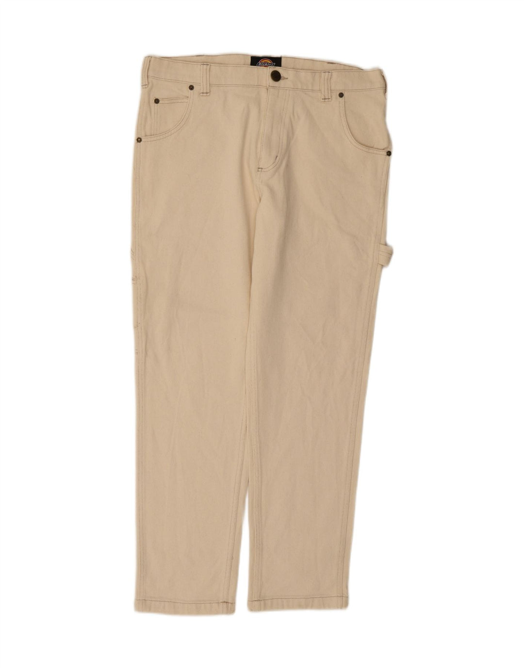 DICKIES Mens Straight Cargo Trousers W34 L29 Off White Cotton