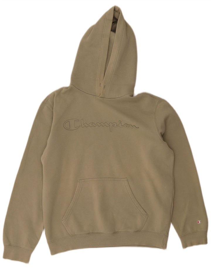 Champion Mens Graphic Hoodie Jumper Medium Khaki Cotton