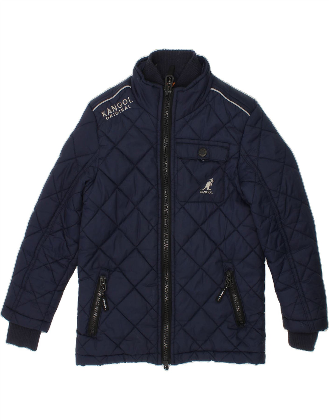 KANGOL Boys Graphic Quilted Jacket 6-7 Years Navy Blue Nylon Vintage Kangol and Second-Hand Kangol from Messina Hembry 