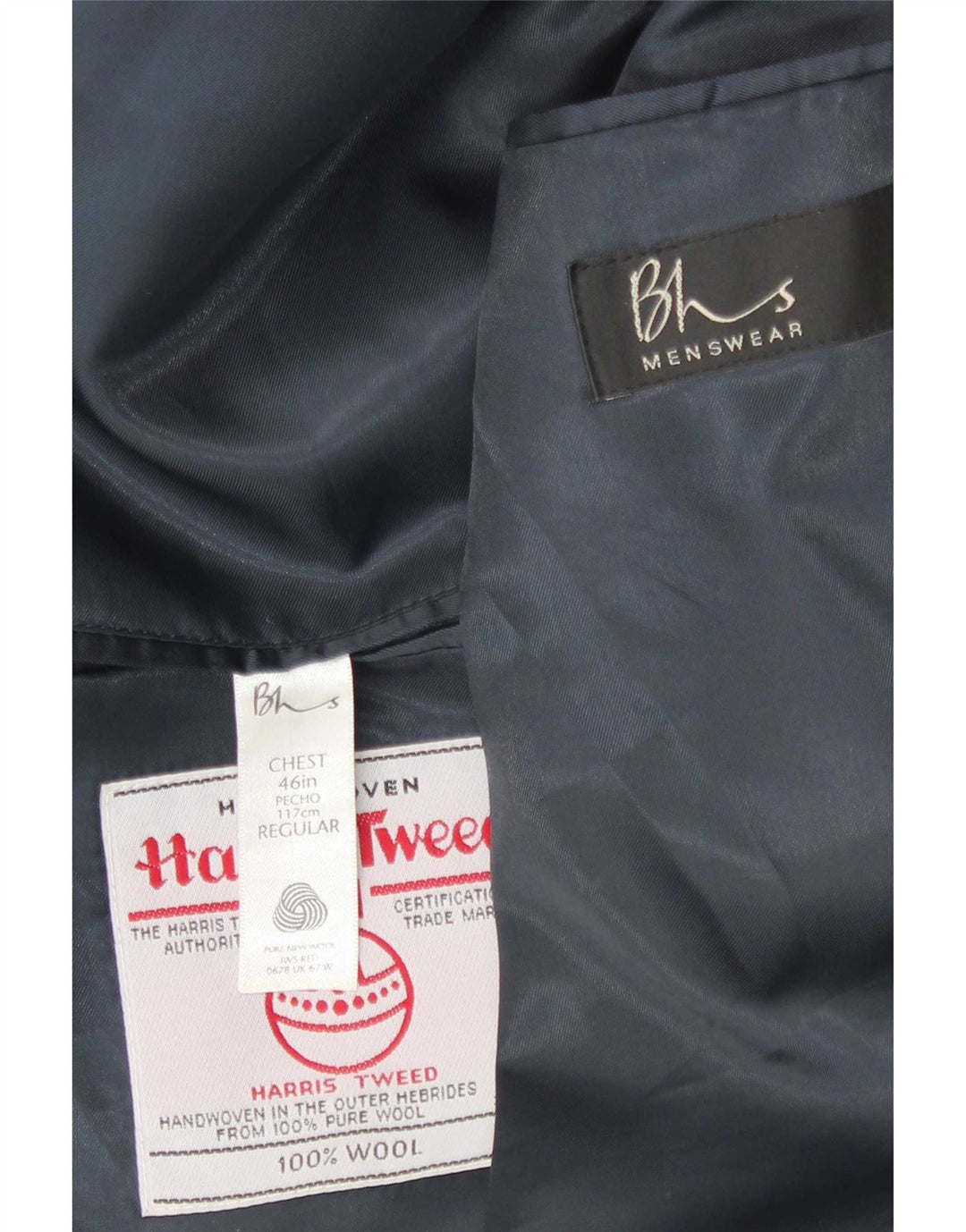 Bhs Ανδρικό μπουφάν Harris Tweed με 2 κουμπιά σακάκι UK 46 3XL Γκρι μαλλί