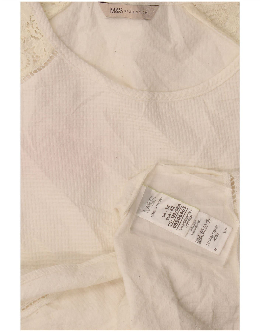 Marks & Spencer Γυναικείο μανίκι 3/4 UK 14 μεγάλο λευκό βαμβακερό