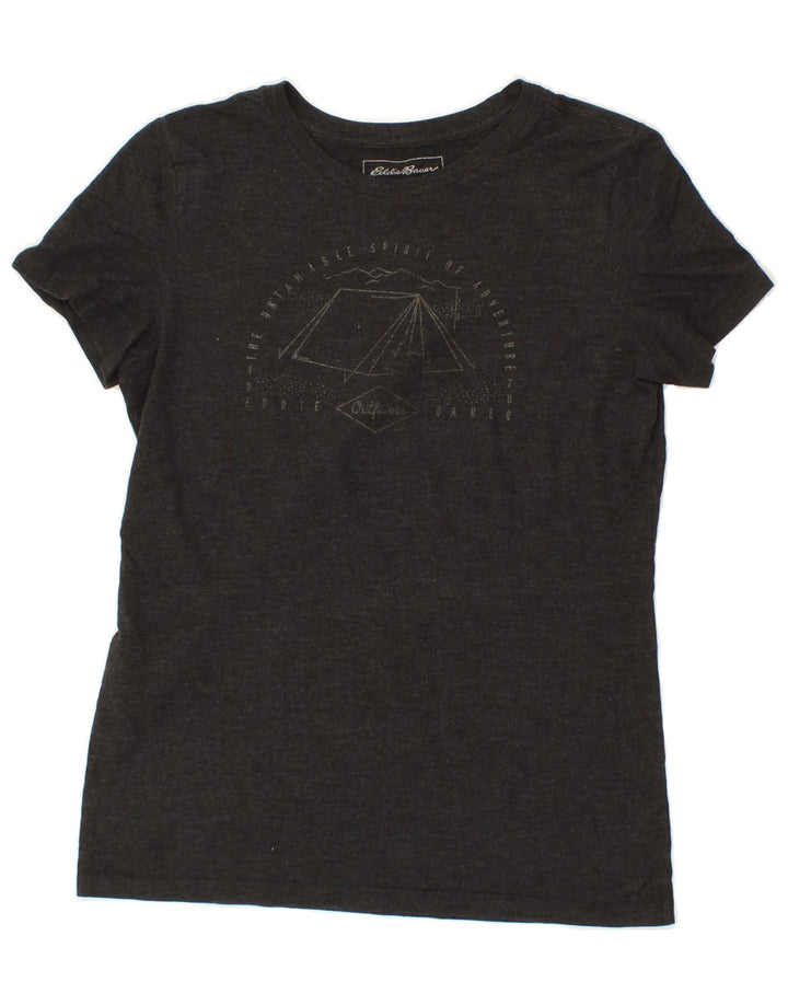EDDIE BAUER Womens Graphic T-Shirt Top UK 12 Medium Grey Polyester Vintage Eddie Bauer and Second-Hand Eddie Bauer from Messina Hembry 