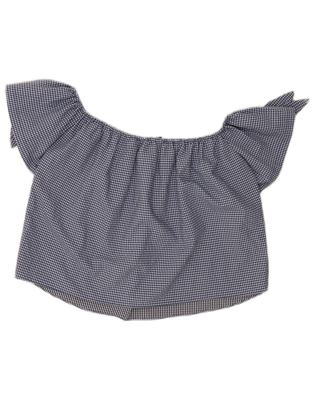 Zara Womens Crop Off Shoulder Top 10 Small Navy Blue Gingham
