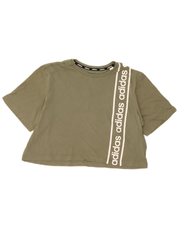 Adidas Γυναικείο T-Shirt Crop Graphic Top UK 12/14 Medium Khaki Cotton