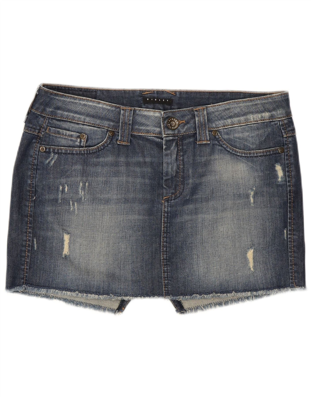 Sisley Γυναικεία Distressed Μίνι Τζιν Φούστα W29 Μεσαίο Μπλε Βαμβακερό