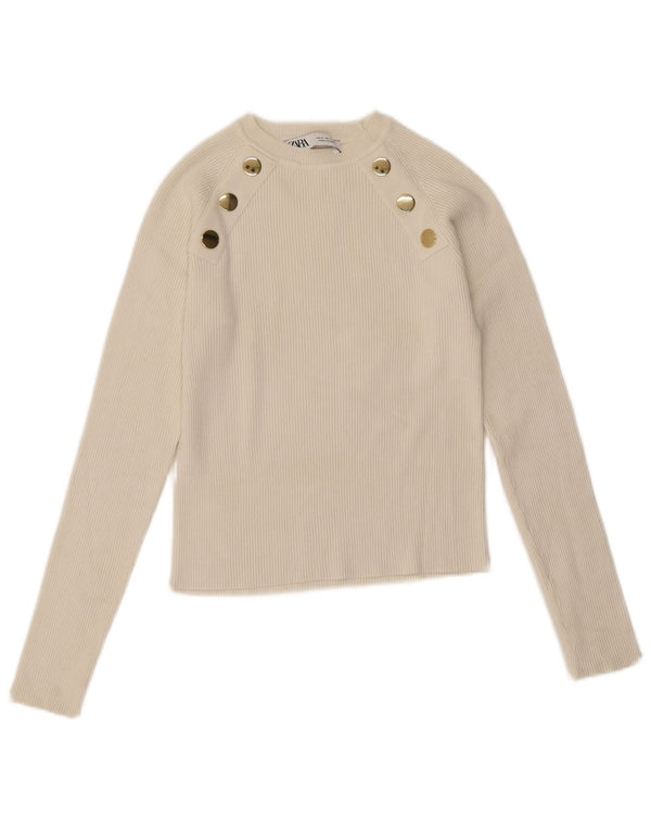 Zara Γυναικείο Crop Top Μακρυμάνικο UK 12 Medium White
