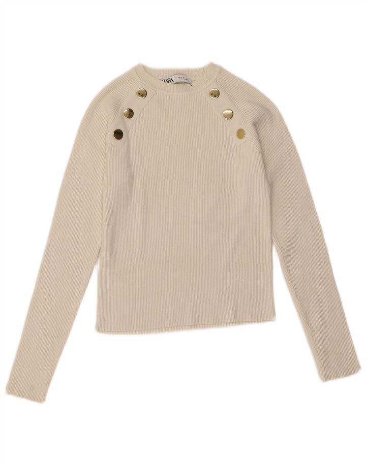 Zara Γυναικείο Crop Top Μακρυμάνικο UK 12 Medium White