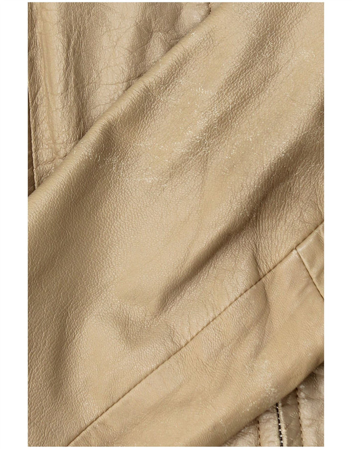 Zara Γυναικείο Crop Leather Jacket UK 14 Large Beige Leather