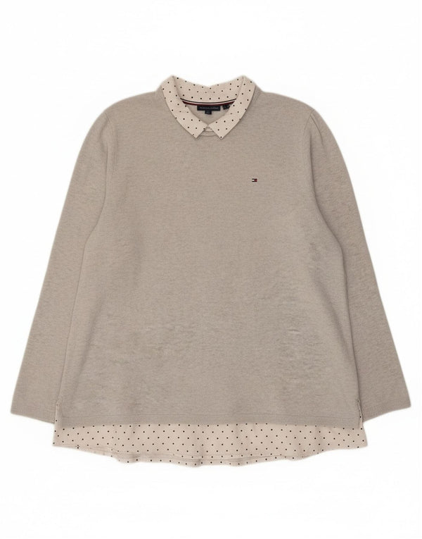 Tommy Hilfiger Γυναικείο Πόλο πουλόβερ με λαιμόκοψη UK 14 Large Grey Colourblock