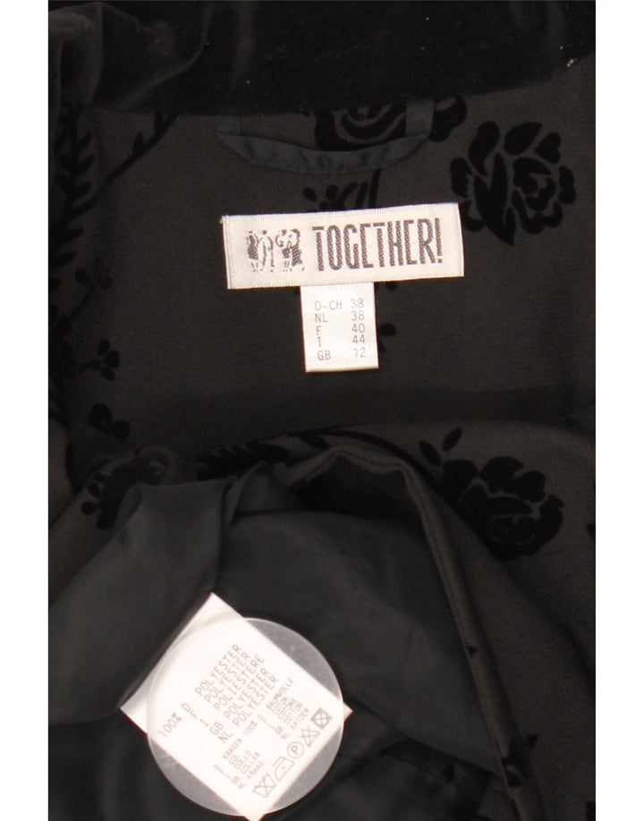Together Γυναικείο Longline 2 Button Jacket UK 12 Medium Black Floral
