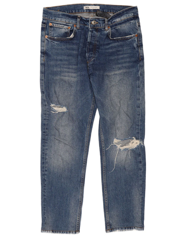 Ανδρικό Zara Distressed Cropped Jeans EU 42 Large W32 L26 Blue Cotton