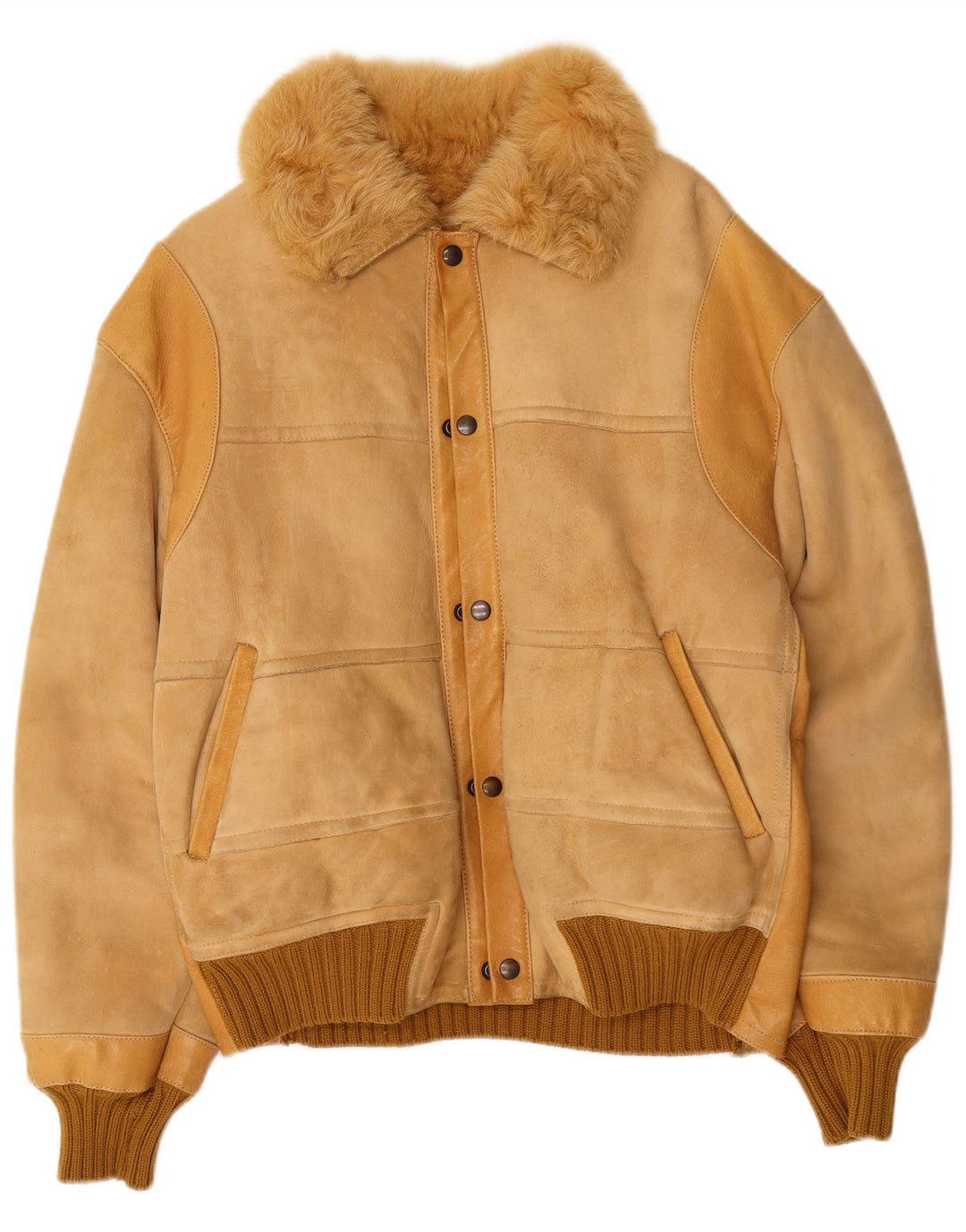Vintage Ανδρικό Bomber Shearling Jacket UK 38 Medium Beige