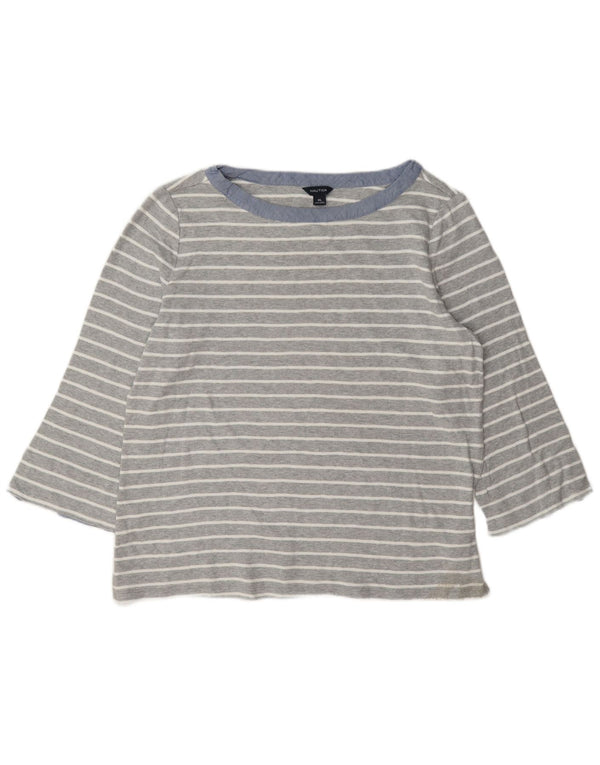 Nautica γυναικείο τοπ 3/4 μανίκι UK 18 XL γκρι βαμβακερό ριγέ