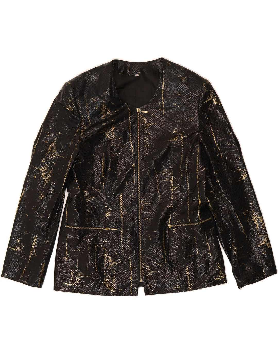 VINTAGE Womens Blazer Jacket EU 38 Medium Black Animal Print Polyester Vintage Vintage and Second-Hand Vintage from Messina Hembry 